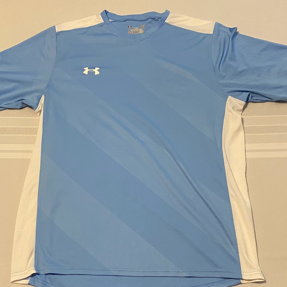 Under Armour Men's Light Blue and White Shirt